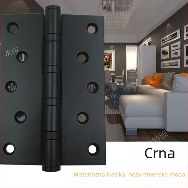 5-inčne šarke od nehrđajućeg čelika za vrata i prozore, proširene i debele, mat crne, s ležajem, vatrootporne i tihe