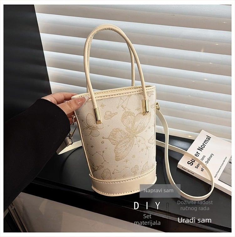 DIY komplet materijala za žensku torbicu, PU koža, velika torbica za ramo i crossbody s lancem, proljeće 2025, zatvarač, poliester podstava, unutarnja džep za telefon