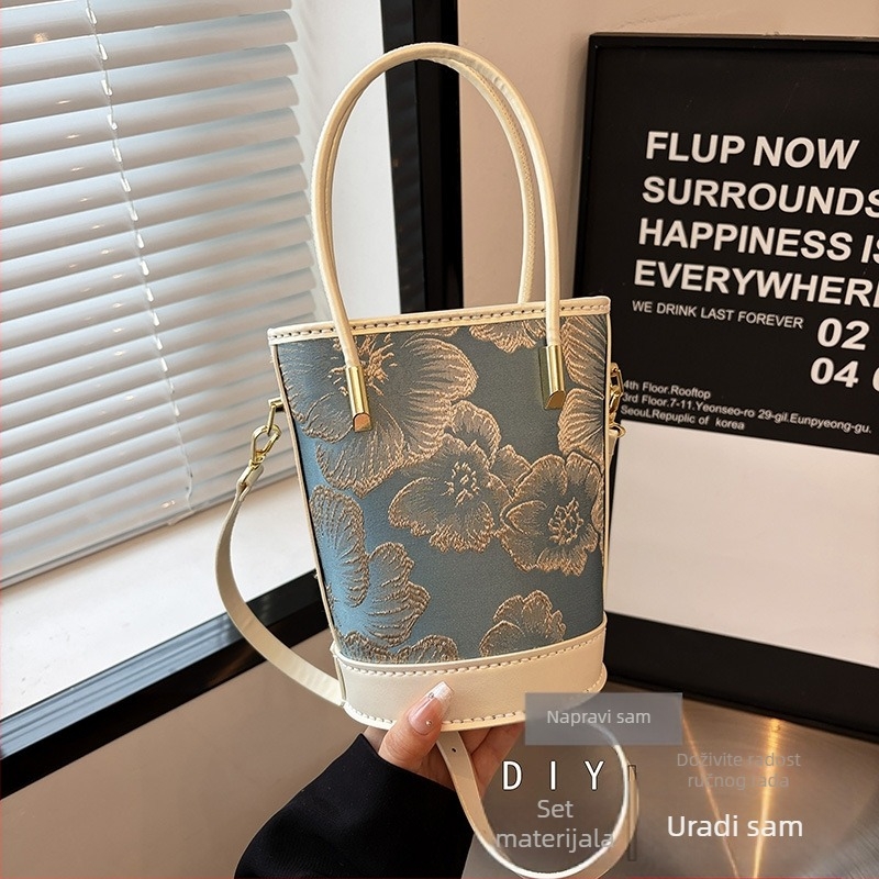 DIY komplet materijala za žensku torbicu, PU koža, velika torbica za ramo i crossbody s lancem, proljeće 2025, zatvarač, poliester podstava, unutarnja džep za telefon