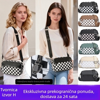 Mini kvadratna torbica sa šahovnicastim uzorkom, svestrana torba za rame ili crossbody