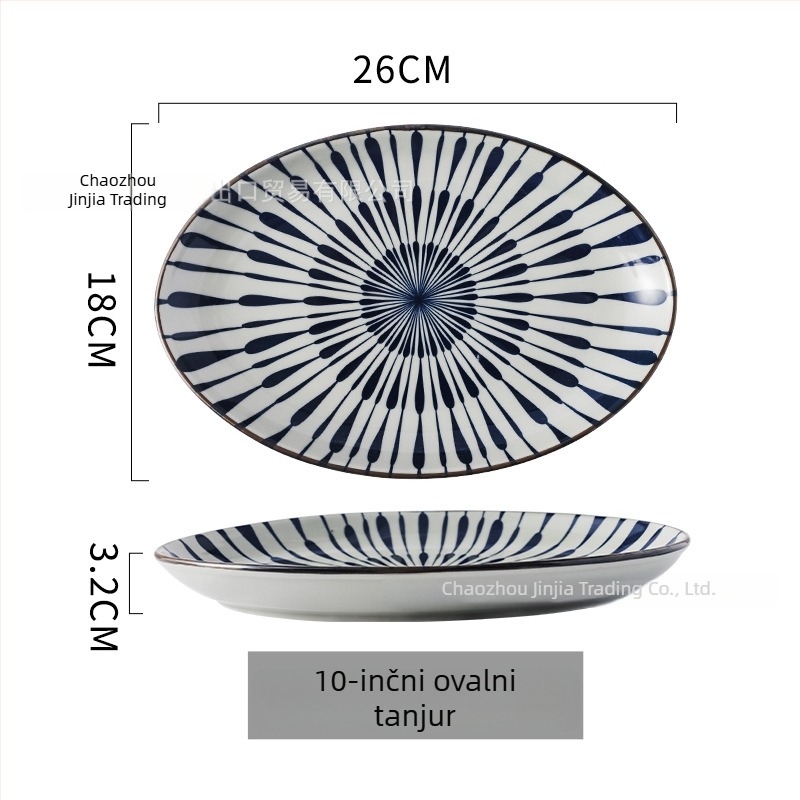 Duboki keramički tanjur u japanskom stilu, ručno oslikan, kreativno posuđe za svakodnevnu upotrebu, porculanski tanjur s prugastim uzorkom, nepravilan oblik, mikrovalna sigurnost