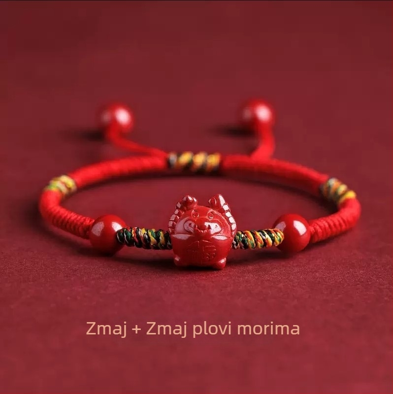 Ručni pleteni narukvica od crvenog konca s cinnabarom i zodijakom, za žene, Festival čamaca zmajeva