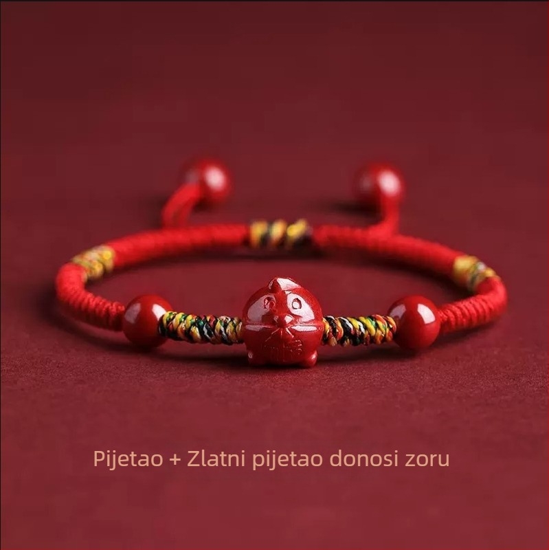 Ručni pleteni narukvica od crvenog konca s cinnabarom i zodijakom, za žene, Festival čamaca zmajeva