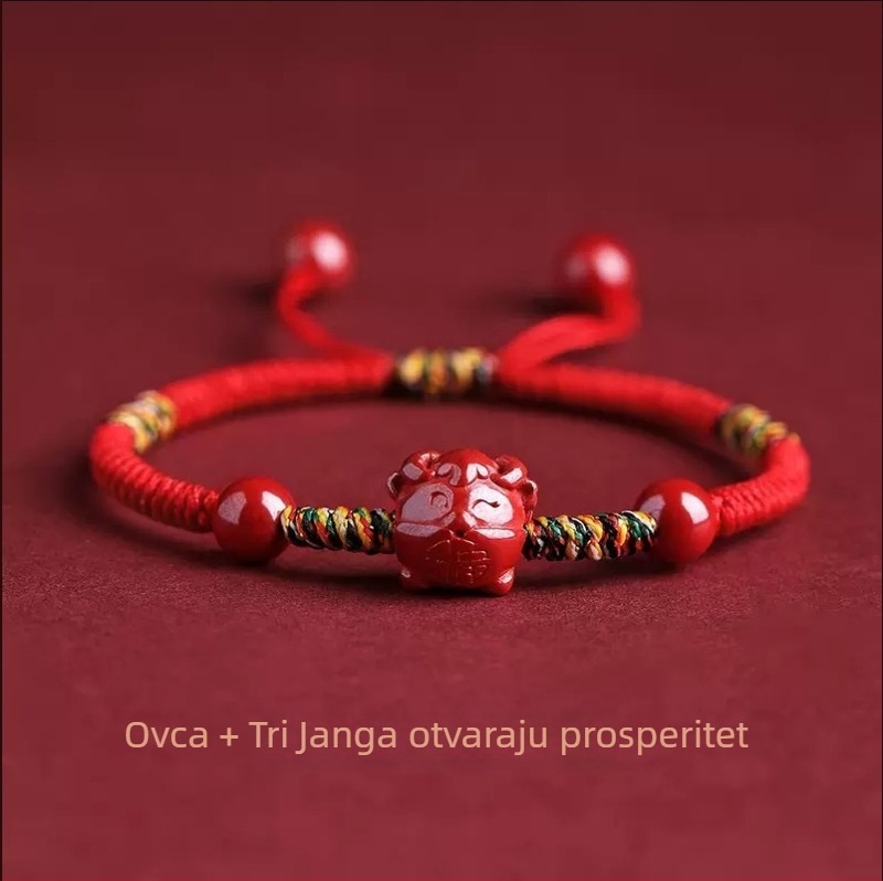 Ručni pleteni narukvica od crvenog konca s cinnabarom i zodijakom, za žene, Festival čamaca zmajeva