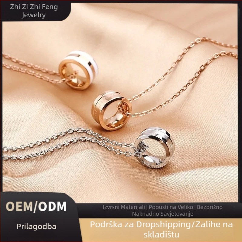 Ogrlica od titan čelika s 18K ružičastim zlatom, vrhunski dizajn, ne blijedi, geometrijski privjesak, klavikularna ogrlica, duljina 41–50 cm
