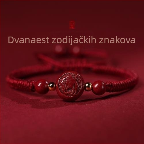 Narukvica od cinabara sa dvanaest znakova zodijaka, ručno izrađena, crvena pletena narukvica za žene
