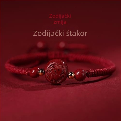 Narukvica od cinabara sa dvanaest znakova zodijaka, ručno izrađena, crvena pletena narukvica za žene