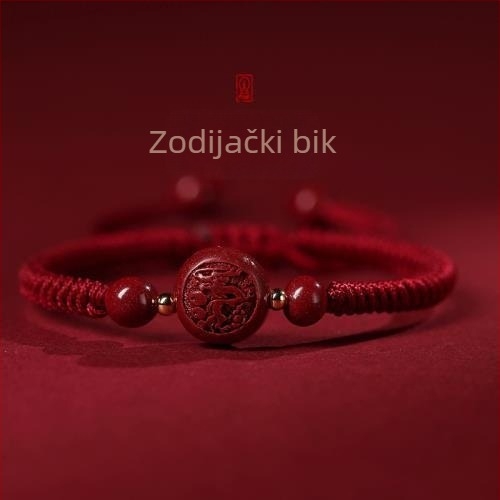Narukvica od cinabara sa dvanaest znakova zodijaka, ručno izrađena, crvena pletena narukvica za žene