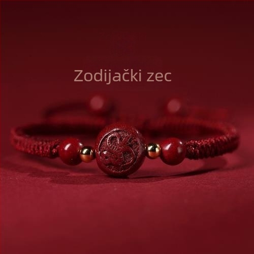 Narukvica od cinabara sa dvanaest znakova zodijaka, ručno izrađena, crvena pletena narukvica za žene