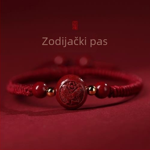 Narukvica od cinabara sa dvanaest znakova zodijaka, ručno izrađena, crvena pletena narukvica za žene