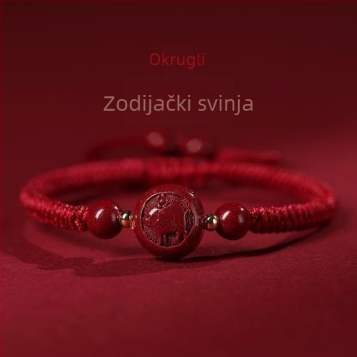 Narukvica od cinabara sa dvanaest znakova zodijaka, ručno izrađena, crvena pletena narukvica za žene