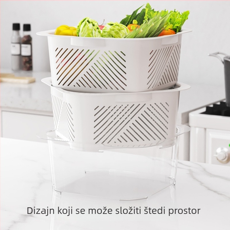 Višeslojni sklopivi košar za ocjeđivanje, za kućnu upotrebu, za pranje riže, voća i povrća, s vodnim filtrom