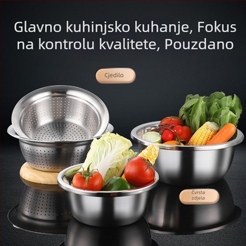 Set posuda od nehrđajućeg čelika s odvodnim košem, za pranje povrća, mućenje jaja i mijesanje tijesta