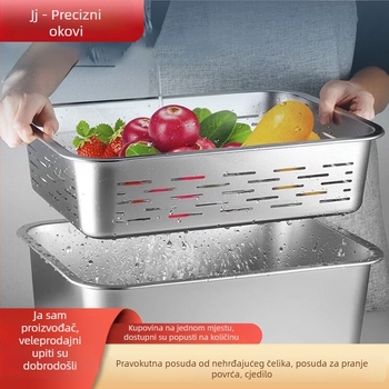 Pravokutni koš od nehrđajućeg čelika, prehrambene kvalitete, za kuhinju – pranje povrća, rezanje na ploške i struganje