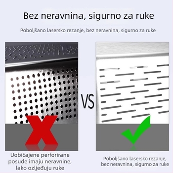 Pravokutni koš od nehrđajućeg čelika, prehrambene kvalitete, za kuhinju – pranje povrća, rezanje na ploške i struganje