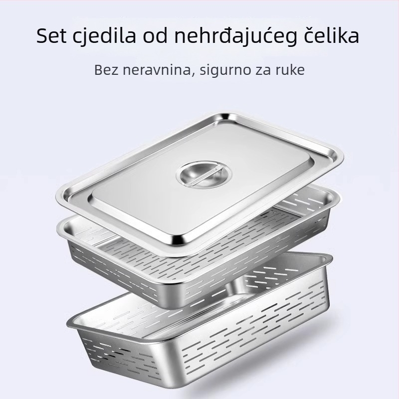 Pravokutni koš od nehrđajućeg čelika, prehrambene kvalitete, za kuhinju – pranje povrća, rezanje na ploške i struganje