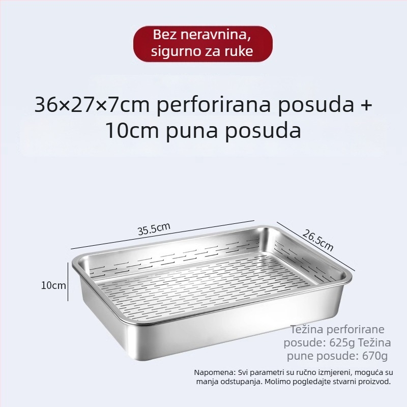 Pravokutni koš od nehrđajućeg čelika, prehrambene kvalitete, za kuhinju – pranje povrća, rezanje na ploške i struganje
