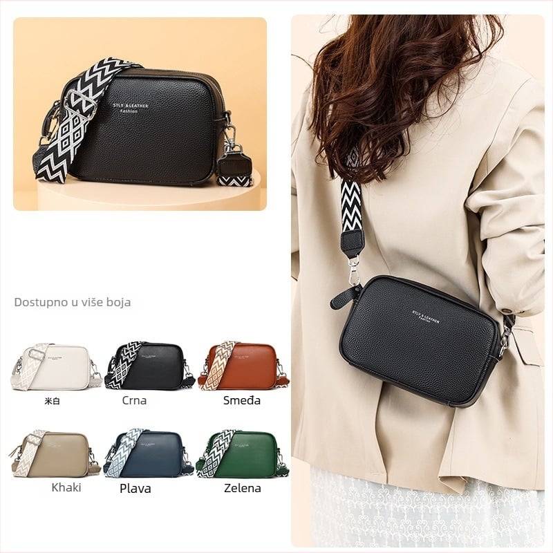 Torba od prave kože za novčiće i telefon, mala crossbody torba sa širokim višeslojnih remenom, retro stil
