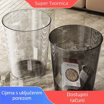 Prozirni veliki plastični koš za kućnu upotrebu, bez poklopca, kapaciteta 12 L, oblik bačve, pogodna za kupaonicu, WC, dnevni boravak i spavaću sobu