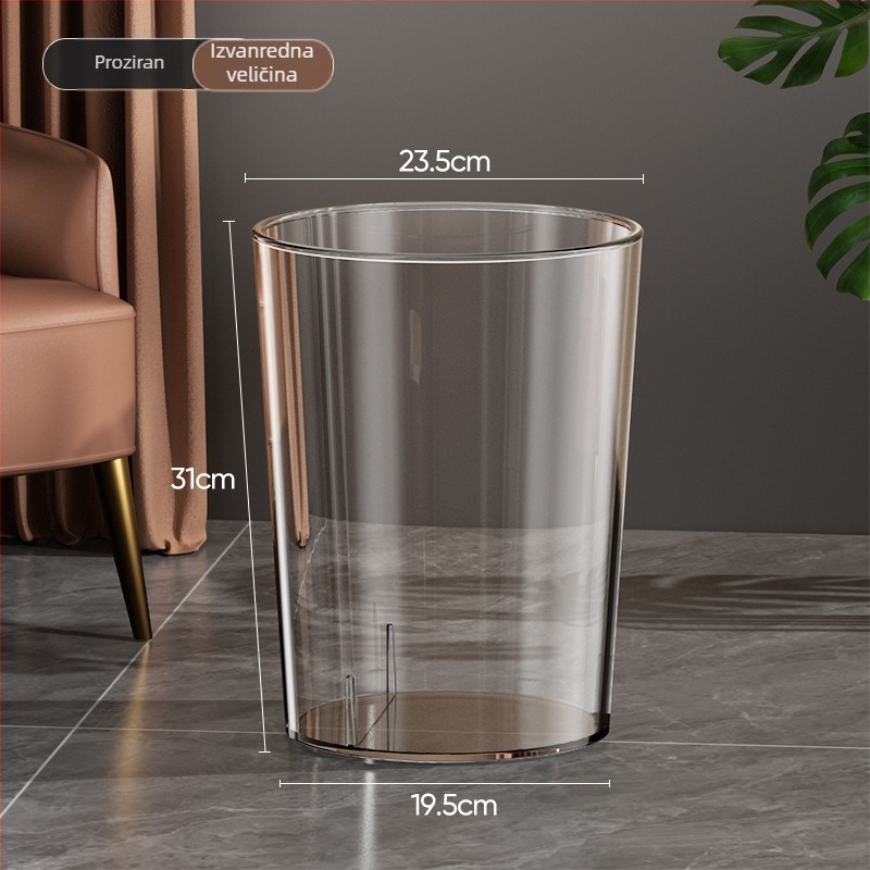 Prozirni veliki plastični koš za kućnu upotrebu, bez poklopca, kapaciteta 12 L, oblik bačve, pogodna za kupaonicu, WC, dnevni boravak i spavaću sobu