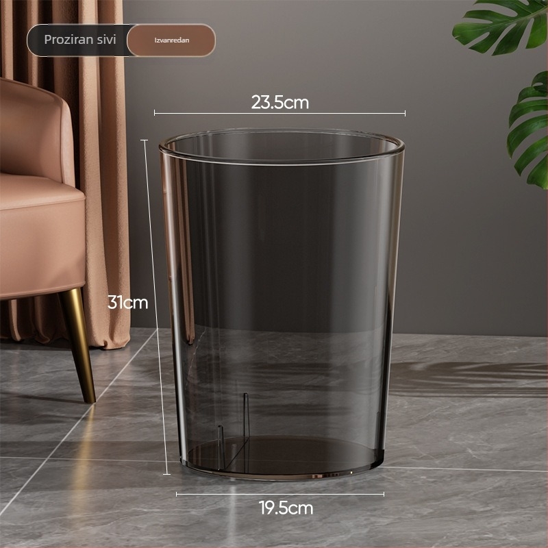 Prozirni veliki plastični koš za kućnu upotrebu, bez poklopca, kapaciteta 12 L, oblik bačve, pogodna za kupaonicu, WC, dnevni boravak i spavaću sobu