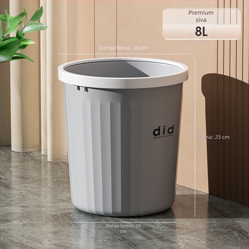 Kućni koš za otpad, 2025 novi model, velik kapacitet, plastični bačvastog oblika bez poklopca, za kupaonicu, WC, dnevnu sobu, kuhinju, spavaću sobu i ured, 12 L ili više