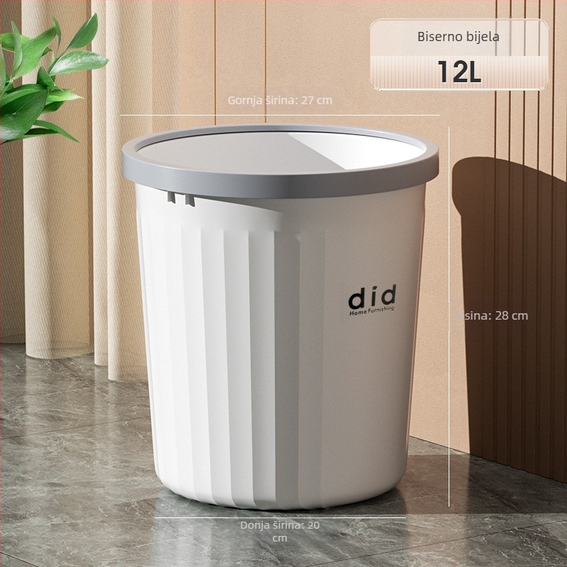 Kućni koš za otpad, 2025 novi model, velik kapacitet, plastični bačvastog oblika bez poklopca, za kupaonicu, WC, dnevnu sobu, kuhinju, spavaću sobu i ured, 12 L ili više