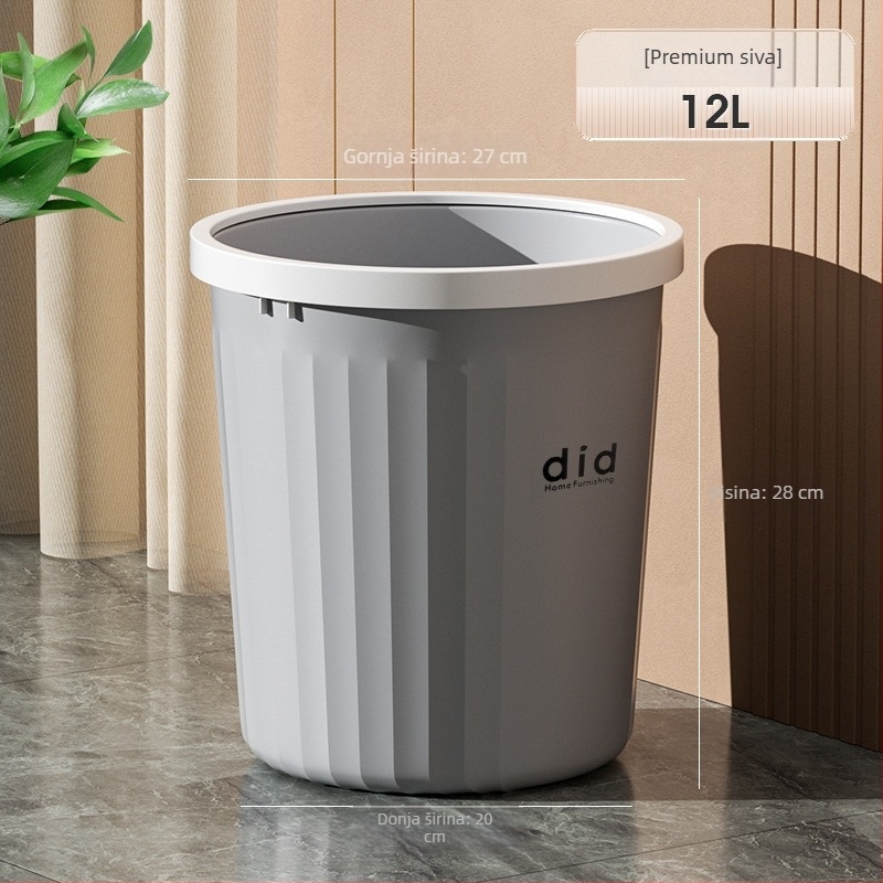 Kućni koš za otpad, 2025 novi model, velik kapacitet, plastični bačvastog oblika bez poklopca, za kupaonicu, WC, dnevnu sobu, kuhinju, spavaću sobu i ured, 12 L ili više