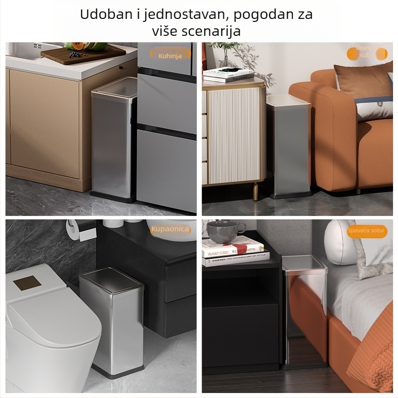 Kanta za smeće od nehrđajućeg čelika s preklopnim poklopcem, veliki kvadratni dizajn, pogodna za kupaonicu, WC, kuhinju, hotelske sobe i dnevni boravak.
