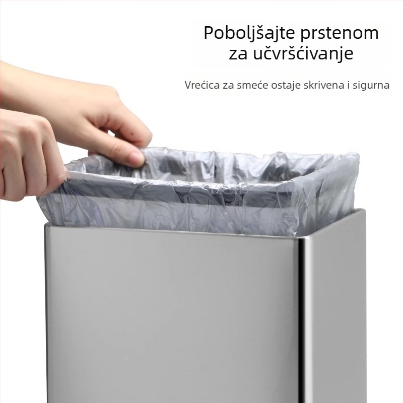 Kanta za smeće od nehrđajućeg čelika s preklopnim poklopcem, veliki kvadratni dizajn, pogodna za kupaonicu, WC, kuhinju, hotelske sobe i dnevni boravak.