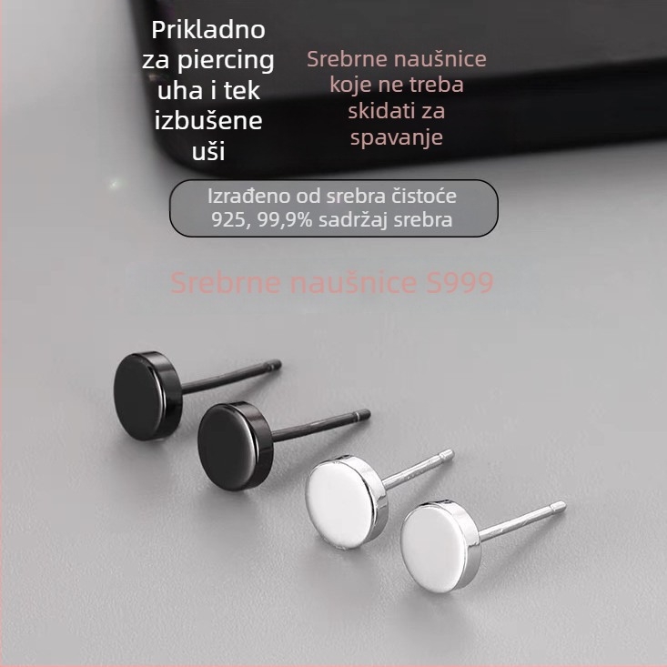 S999 srebrne minimalističke ravne naušnice za muškarce, geometrijski punk stil