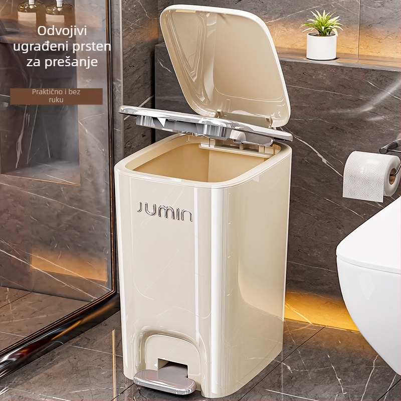 Kremasti elektroplatirani pedalni kanta za otpad s poklopcem, moderni minimalistički cilindrični dizajn, kapacitet 12 L ili više, za kućnu upotrebu