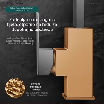 Potpuno bakrena okretna kuhinjska mješalica za sudoperu, topla i hladna voda, zaštita od prskanja
