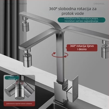 Potpuno bakrena okretna kuhinjska mješalica za sudoperu, topla i hladna voda, zaštita od prskanja