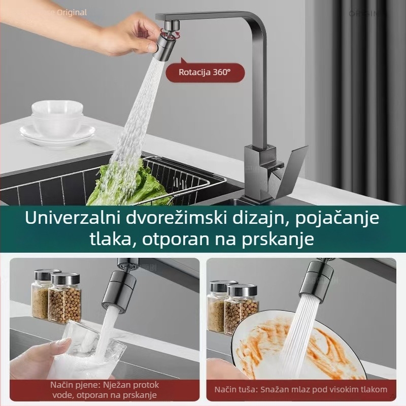 Potpuno bakrena okretna kuhinjska mješalica za sudoperu, topla i hladna voda, zaštita od prskanja