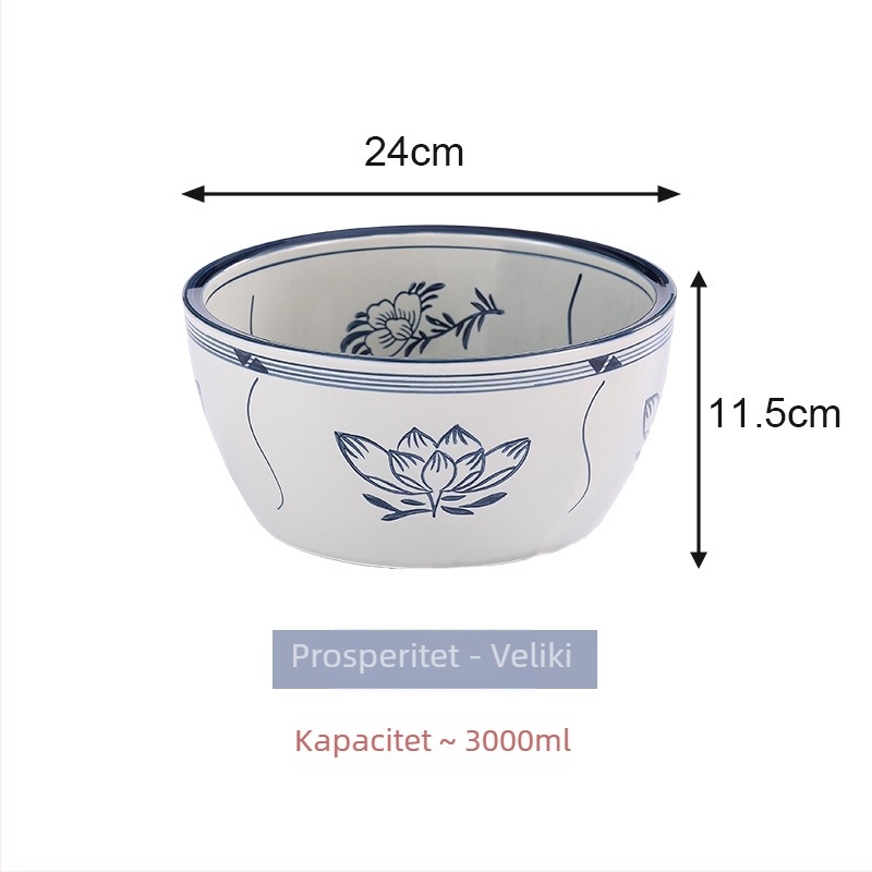 Plavo-bijela porcelanska keramička zdjela, ekstra velika, za juhe, tjesteninu i hladna jela