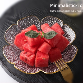 Staklena zdjela za salatu s dizajnom latice, čekićani zlatni rub, japanski stil, nordijski dizajn, posuda za voće i desertna zdjela