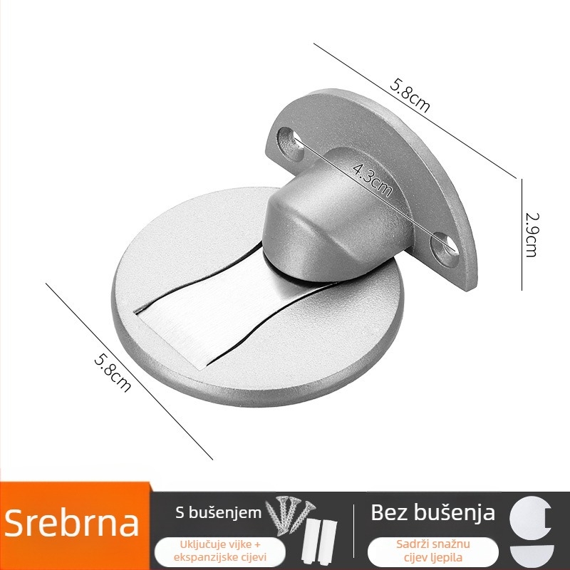 Podno montirani magnetski stopper za vrata – nevidljiv, bez rupa, otporan na udarce, tih rad, aluminijska legura