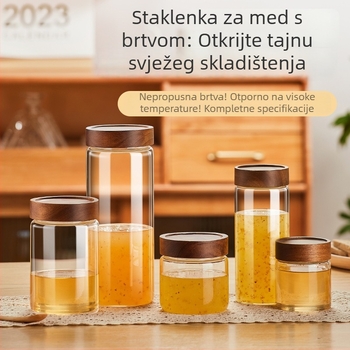 Staklena posuda za skladištenje s poklopcem, prehrambene kvalitete, za kućnu upotrebu, pogodna za džem, med i ptičje gnijezdo, poklop od drveta akacije.