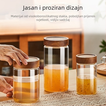 Staklena posuda za skladištenje s poklopcem, prehrambene kvalitete, za kućnu upotrebu, pogodna za džem, med i ptičje gnijezdo, poklop od drveta akacije.