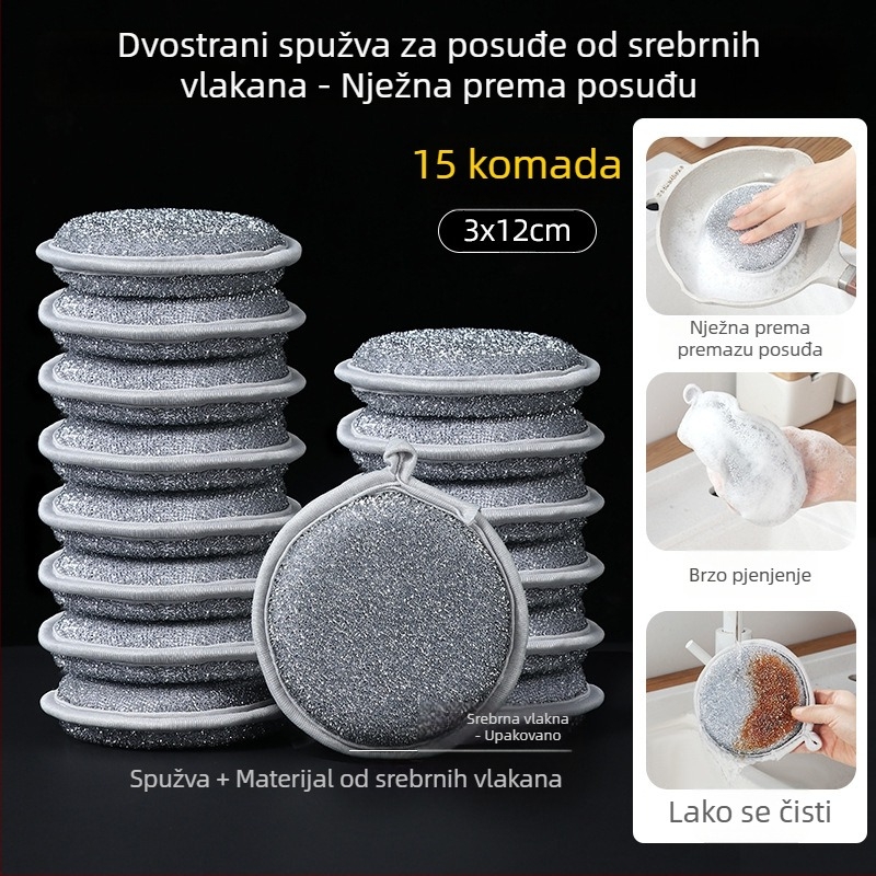 Dvostruka krpa za suđe sa srebrnim vlaknima, otporna na masnoću, kuhinjska spužva i četka od čelične žice – alat za čišćenje posuđa
