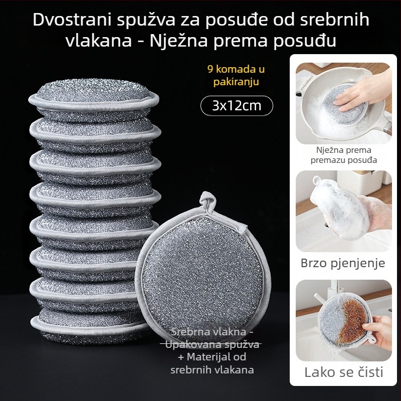 Dvostruka krpa za suđe sa srebrnim vlaknima, otporna na masnoću, kuhinjska spužva i četka od čelične žice – alat za čišćenje posuđa