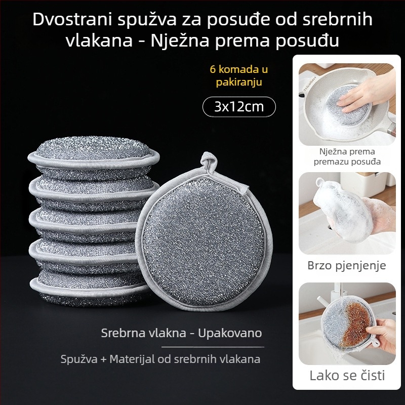 Dvostruka krpa za suđe sa srebrnim vlaknima, otporna na masnoću, kuhinjska spužva i četka od čelične žice – alat za čišćenje posuđa