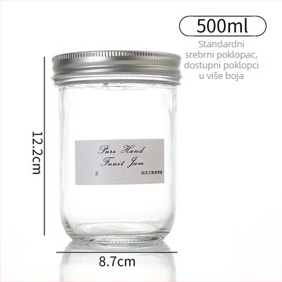 Staklena Mason posuda s aluminijskim poklopcem, okrugla, 301–500 ml, za domaći čili umak, džem i konzervirano voće