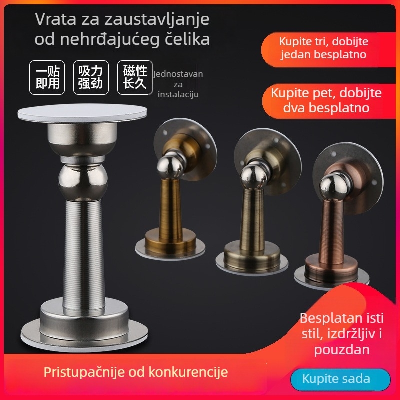 Magnetski držač vrata, zidni, bez bušenja, nehrđajući čelik, crna, tih, protiv sudara