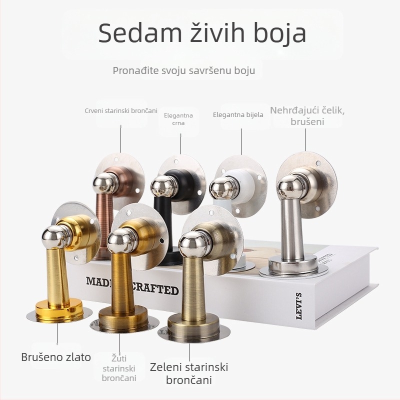 Magnetski držač vrata, zidni, bez bušenja, nehrđajući čelik, crna, tih, protiv sudara