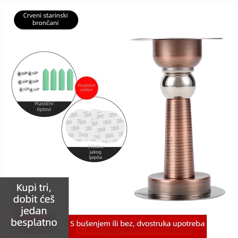 Magnetski držač vrata, zidni, bez bušenja, nehrđajući čelik, crna, tih, protiv sudara