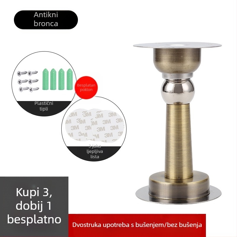 Magnetski držač vrata, zidni, bez bušenja, nehrđajući čelik, crna, tih, protiv sudara