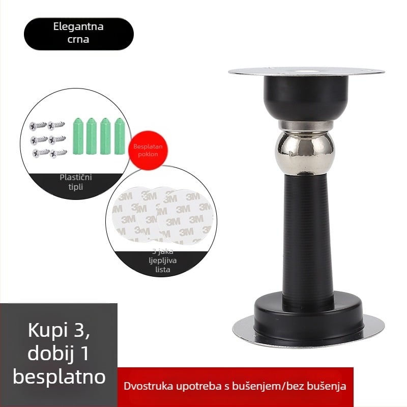 Magnetski držač vrata, zidni, bez bušenja, nehrđajući čelik, crna, tih, protiv sudara