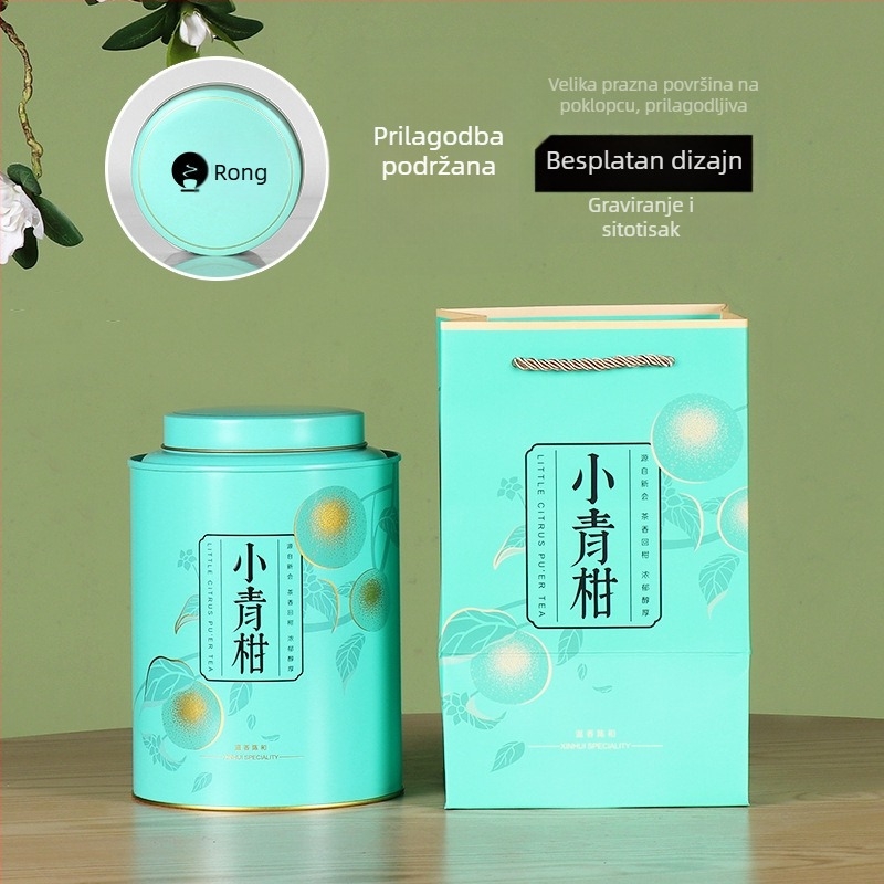 Metalna kutija za čaj Malog Zelenog Mandarin Pu'er, prazna zatvorena limenka, kapacitet 500 g